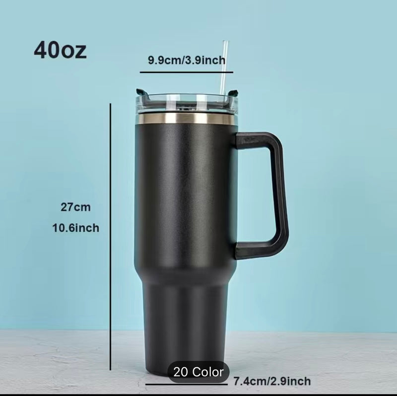 1pc 40oz Straw Tumbler, Reusable Vacuum Tumbler With Straw, Insulated Double Wall Stainless Steel Cup Handle And Vacuum Flask, Handy Cup, Teacher Appreciation Gifts